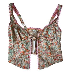 NWT AMERICAN EAGLE OPEN SPLIT FLORAL CROPPED TANK COWGIRL GIRLY SUMMER XS